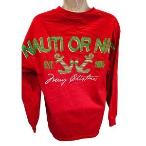 Simply Southern Merry Christmas Nauti or Nice Long Sleeve Red Shirt M fishing